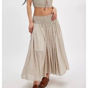Free People Bellamy Maxi Skirt Floral printed Smocked High Rise Pull-on S 286092